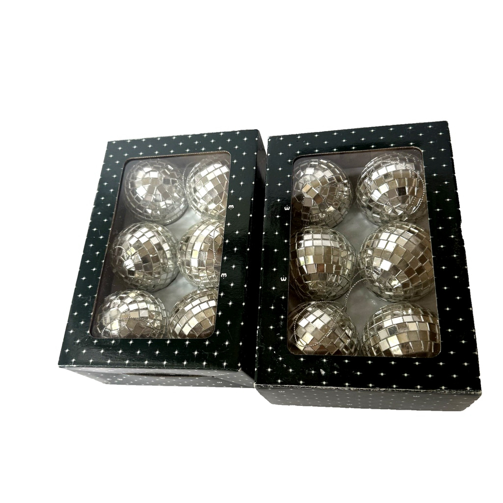 Kurt Adler Vintage Christmas Silver Ornament Mirrored Round Disco Balls Taiwan